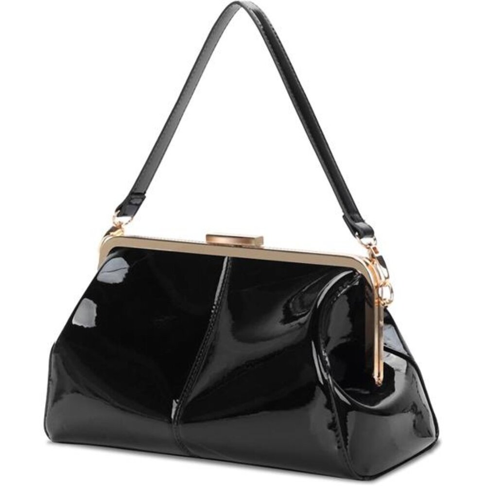 Vintage Kiss Lock Handbags Shiny Patent Leather Evening Clutch Purse Tote Bags
